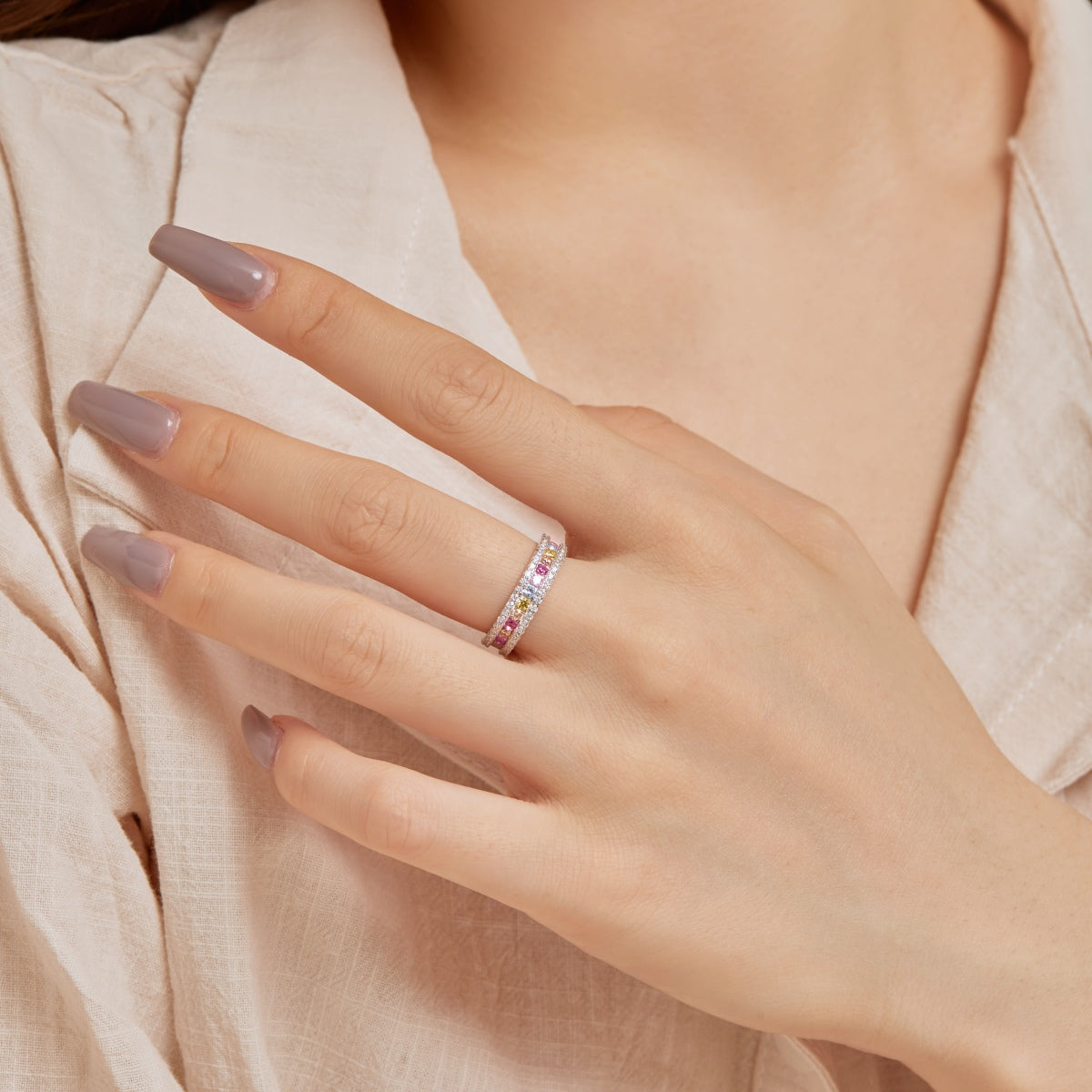 [Rose Jewels]Delicate Colorful Round Cut Daily Ring