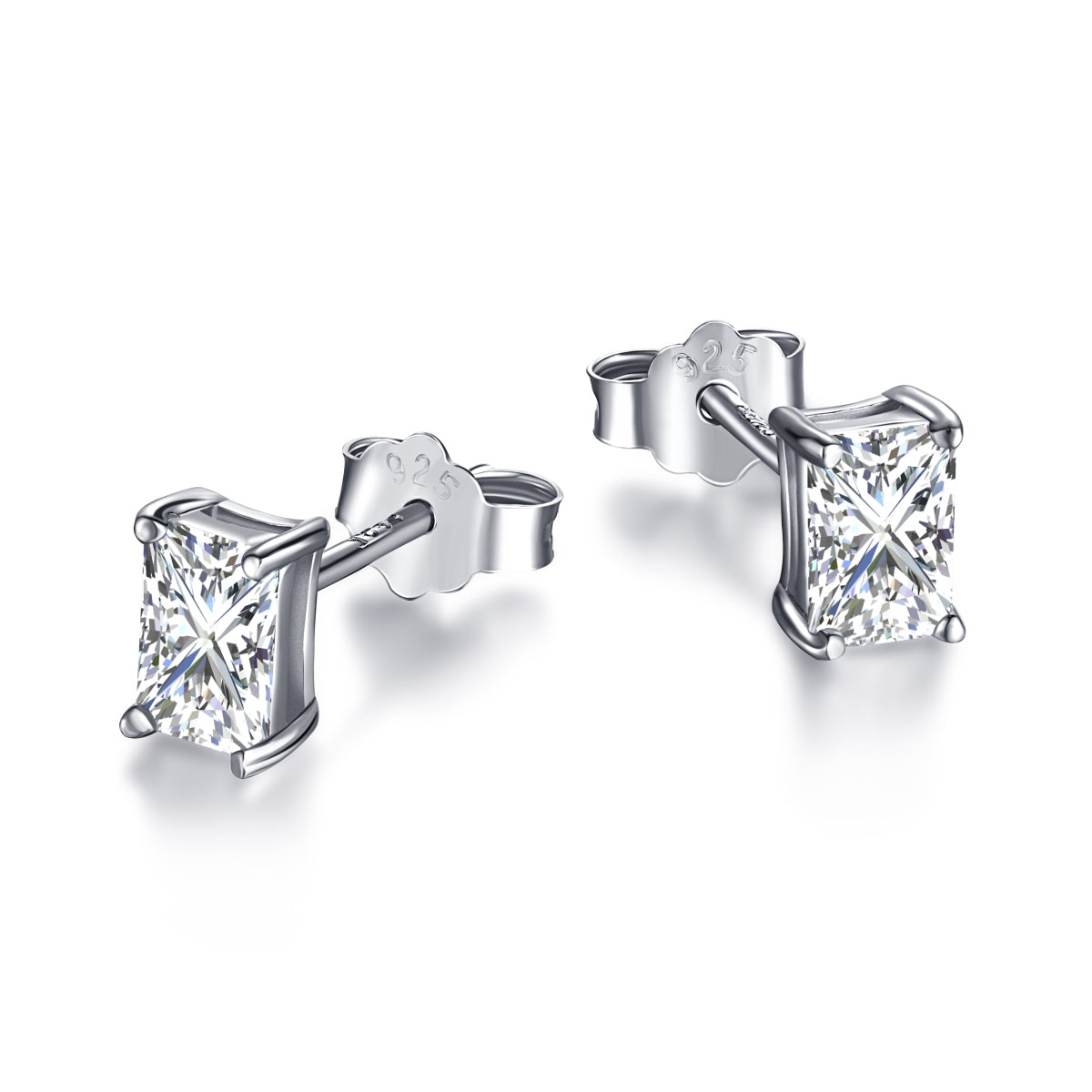 [Rose Jewels]Stylish Shiny Rectangular Center Stone Stud Earrings