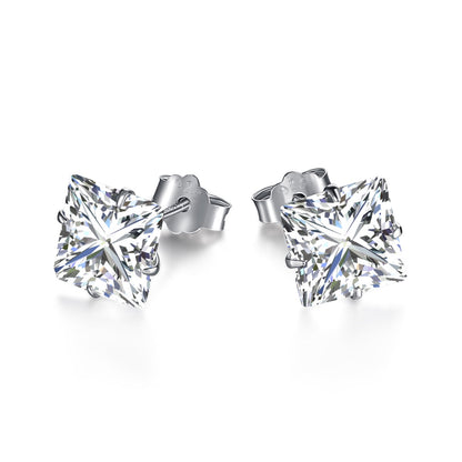 [Rose Jewels]Stylish Shiny Square Center Stone Stud Earrings