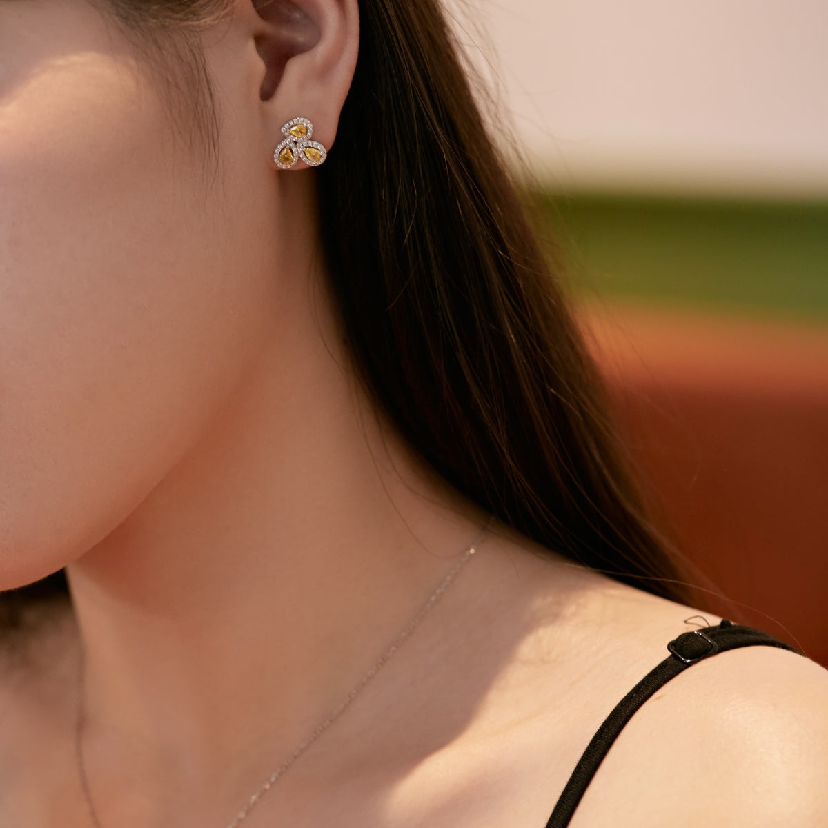 [Rose Jewels]Ornate Flower Shape Pear Cut Lover Earrings