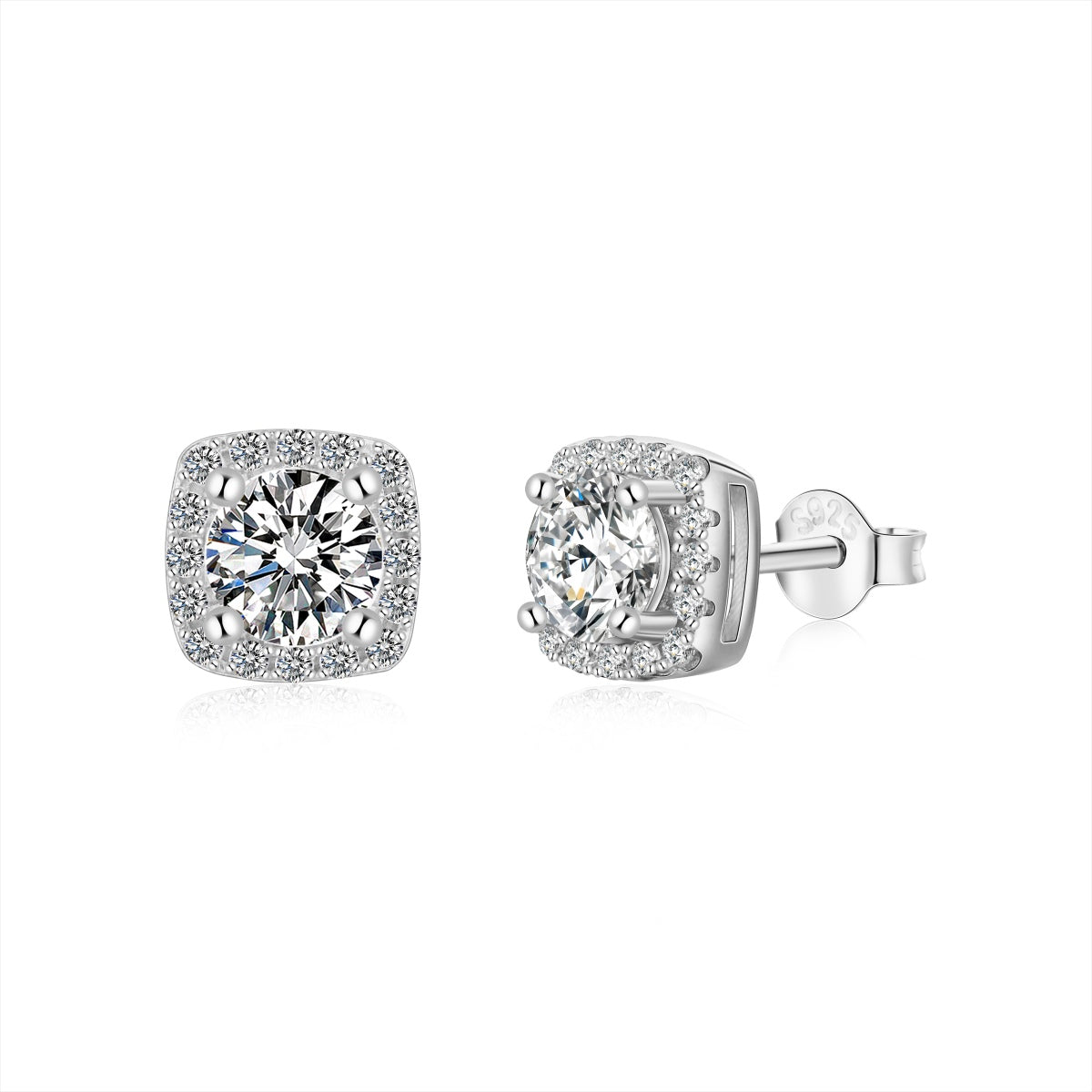 [Rose Jewels]Classic Round Center Stone Stud Earrings