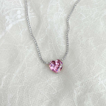 [Rose Jewels]8.0 Carat Versatile Colorful Sweet Heart-Shaped Tennis Necklace