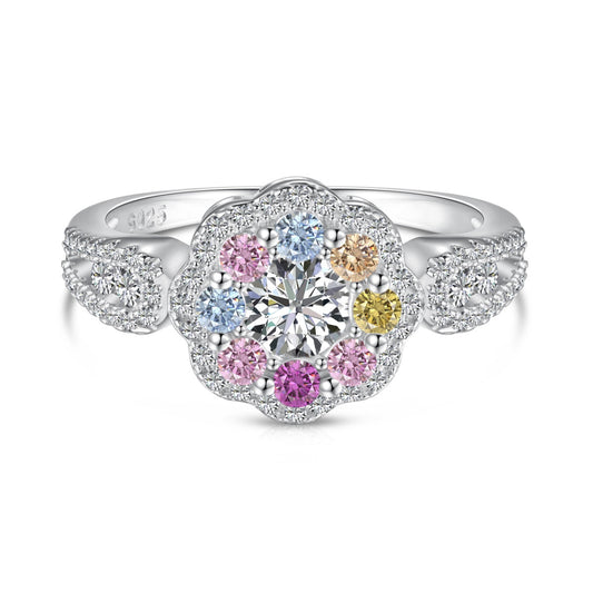 [Rose Jewels]Delicate Colorful Round Cut Flower Shape Wedding Ring