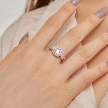 [Rose Jewels]Delicate Colorful Round Cut Flower Shape Wedding Ring