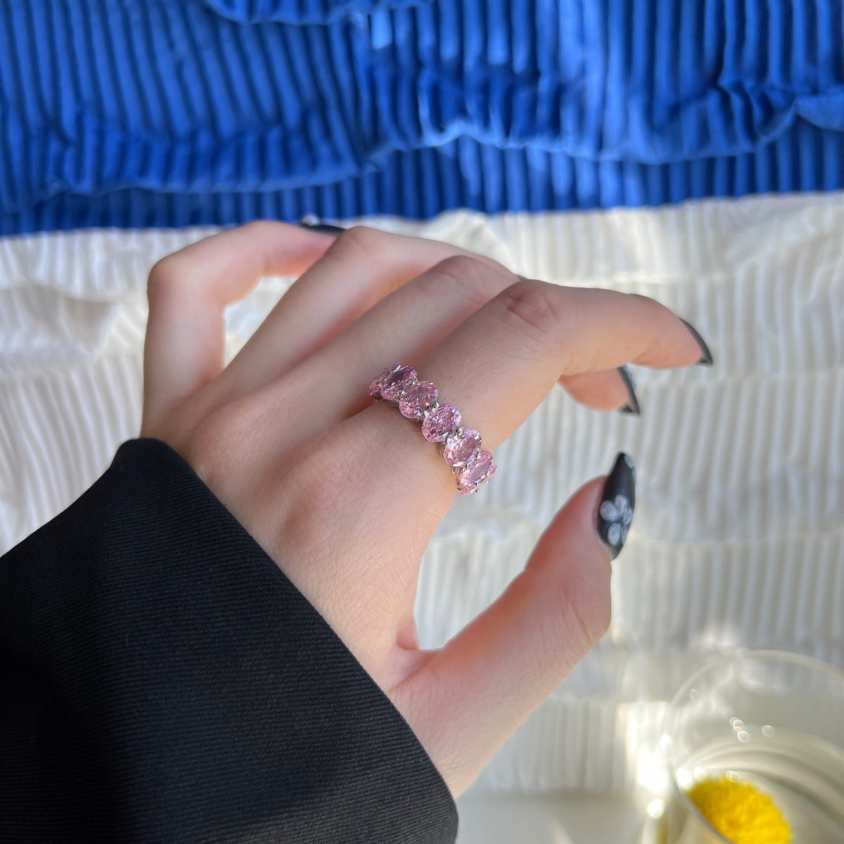 [Rose Jewels]Dainty Elongated Cushion Cut Tennis Ring