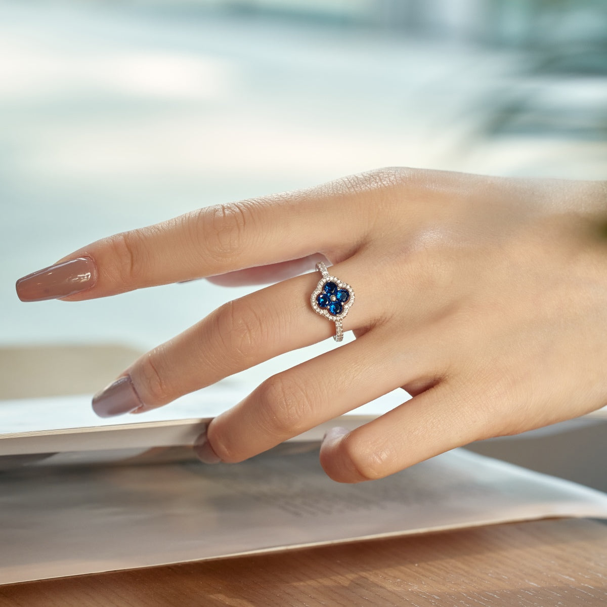 [Rose Jewels]Four Leaf Clover Flower Design Ring