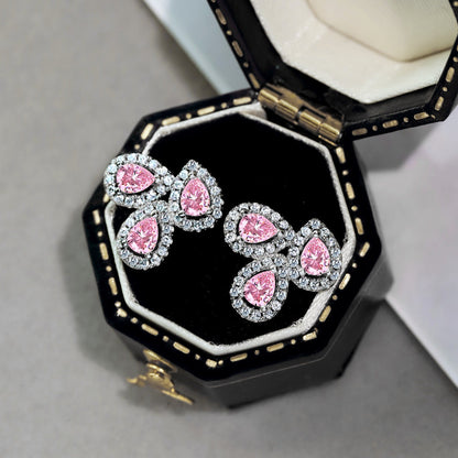 [Rose Jewels]Ornate Flower Shape Pear Cut Lover Earrings