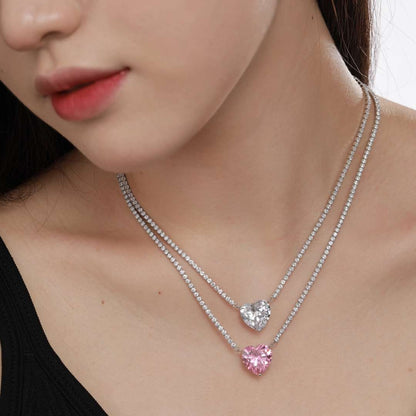 [Rose Jewels]8.0 Carat Versatile Colorful Sweet Heart-Shaped Tennis Necklace