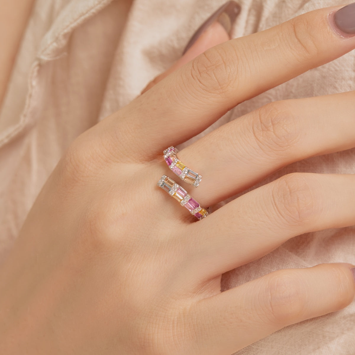 [Rose Jewels]Charming Colorful Radiant Cut Adjustable Daily Ring