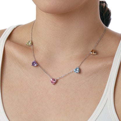 [Rose Jewels]Sparkling Colorful Heart Cut Necklace