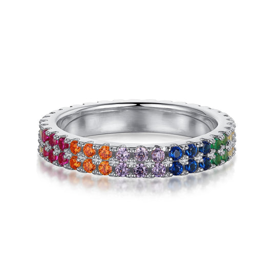 [Rose Jewels]Unique Colorful Round Cut Tennis Ring