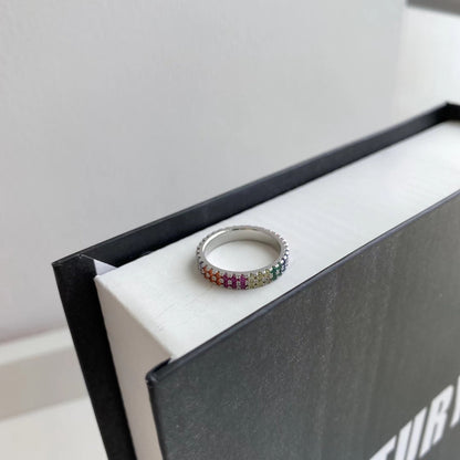 [Rose Jewels]Unique Colorful Round Cut Tennis Ring