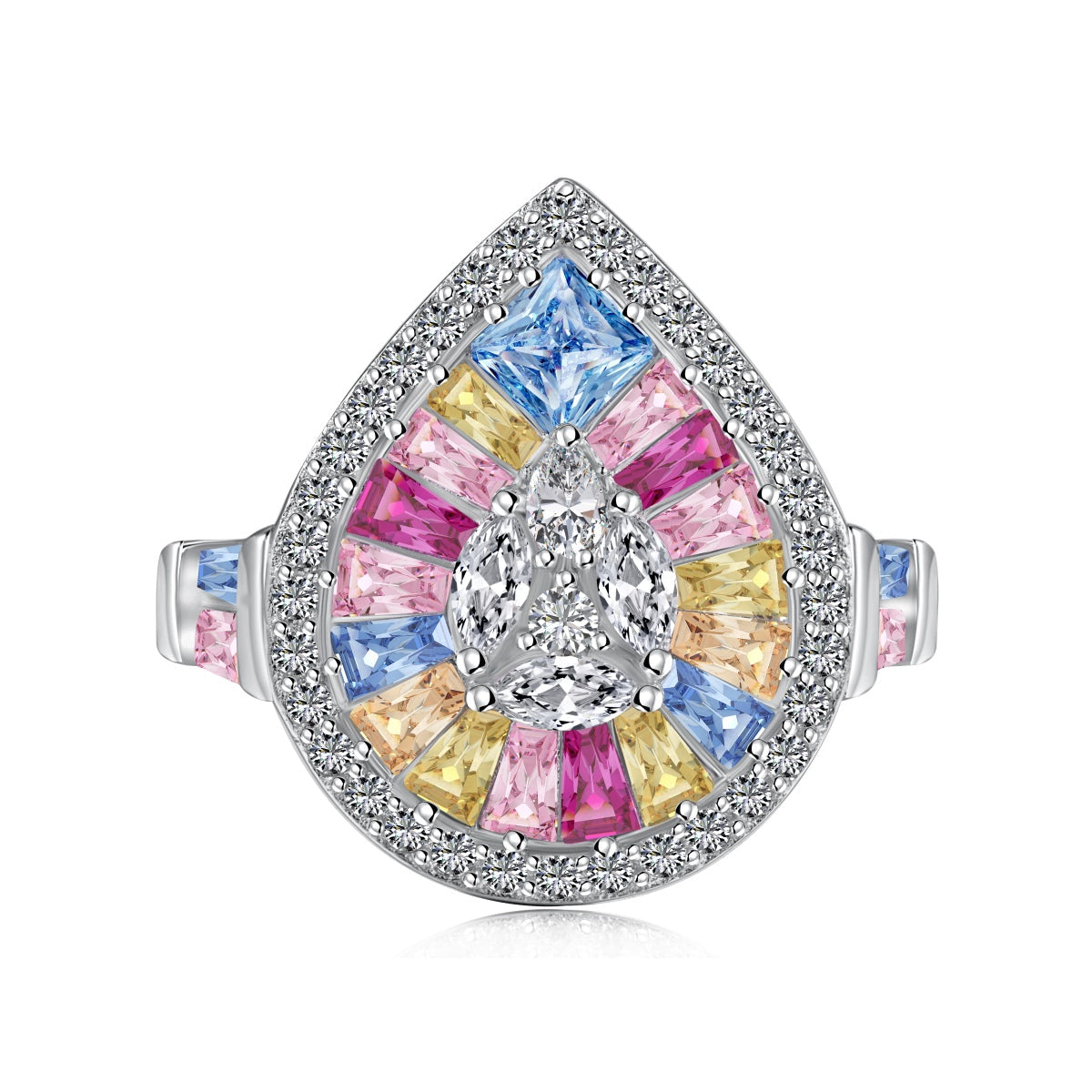 [Rose Jewels]Elegant Colorful Water Drop Shape Banquet Ring