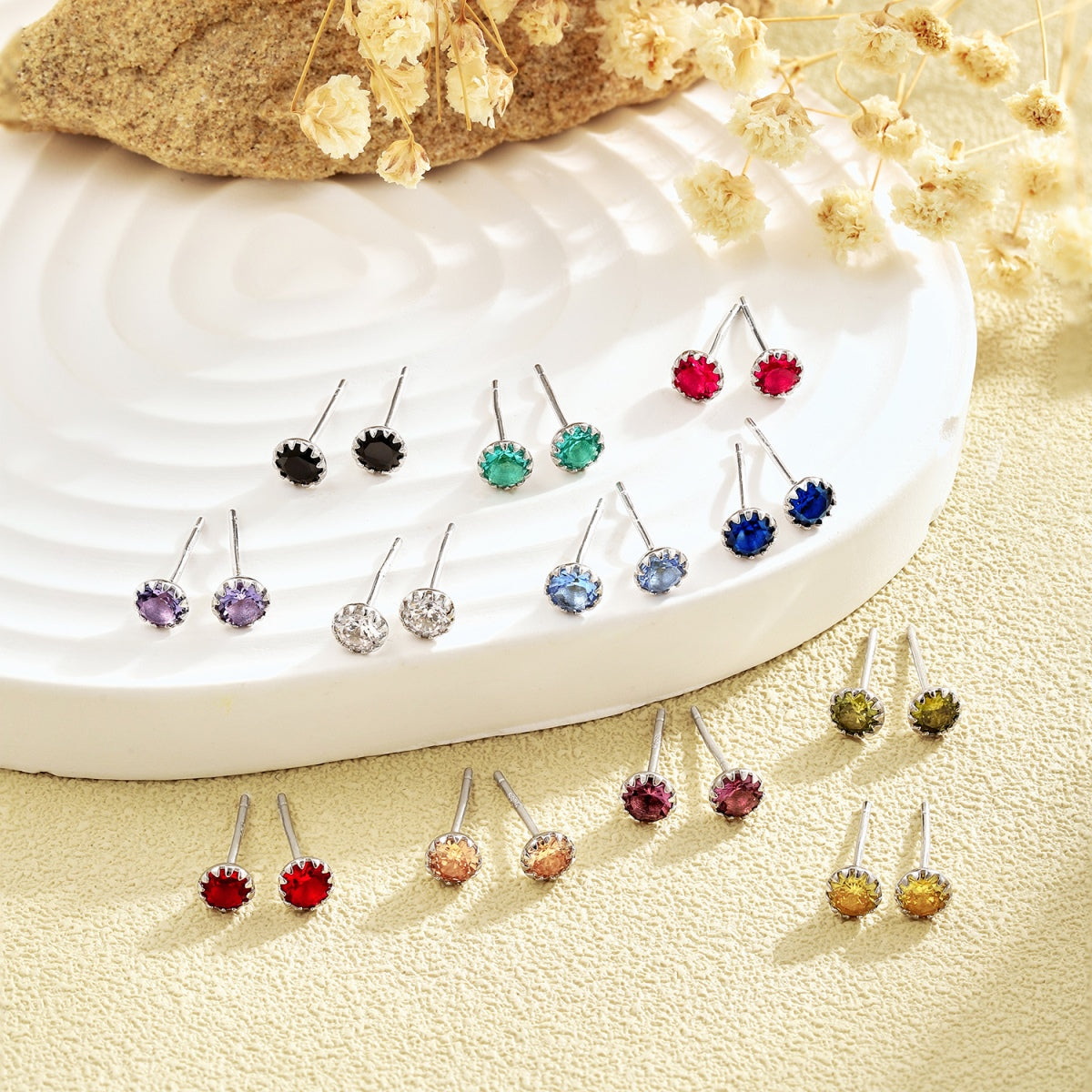 [Rose Jewels]Sparkling Colorful Round Shape Earrings