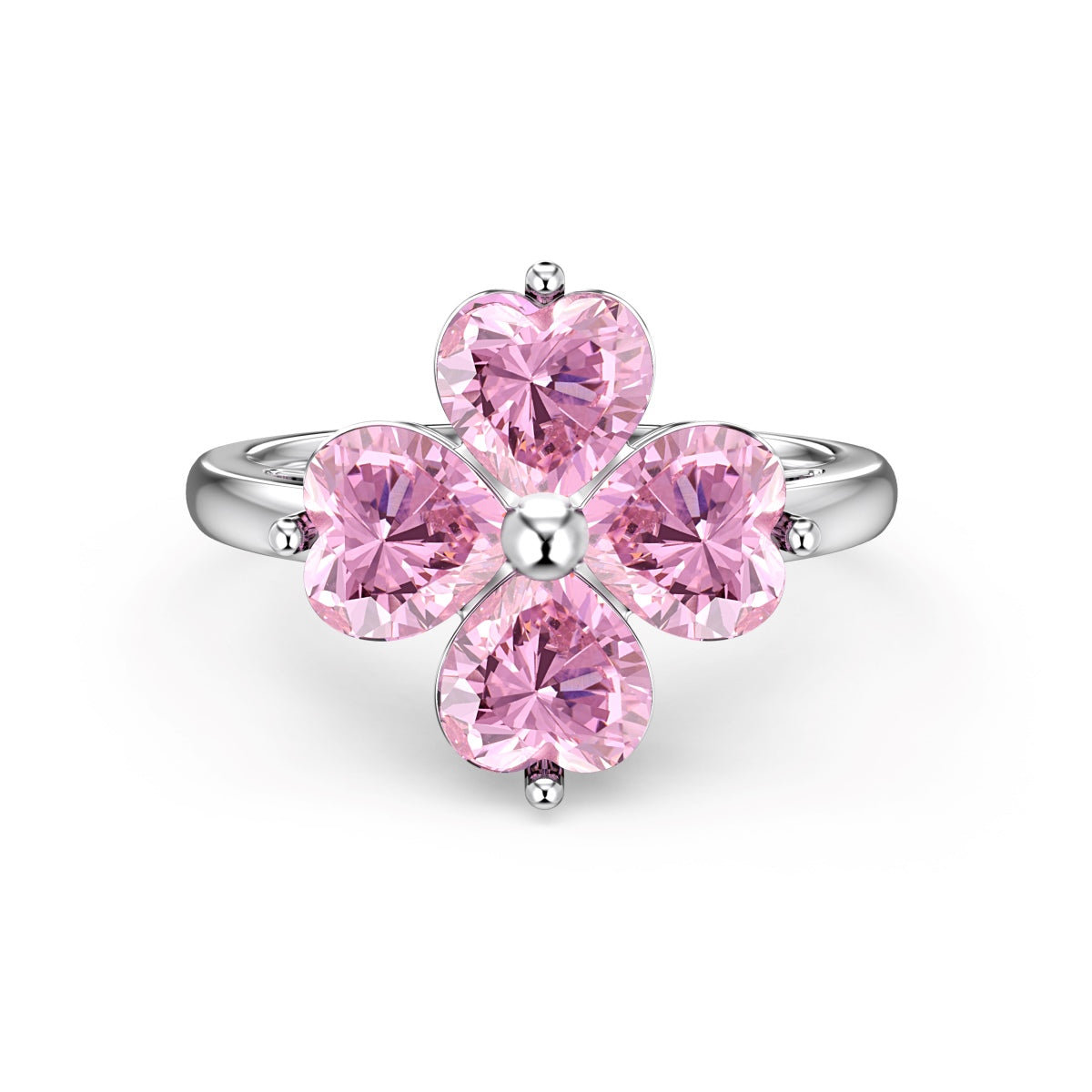 [Rose Jewels]Heart-shaped Four-Leaf Clover Ball Ring