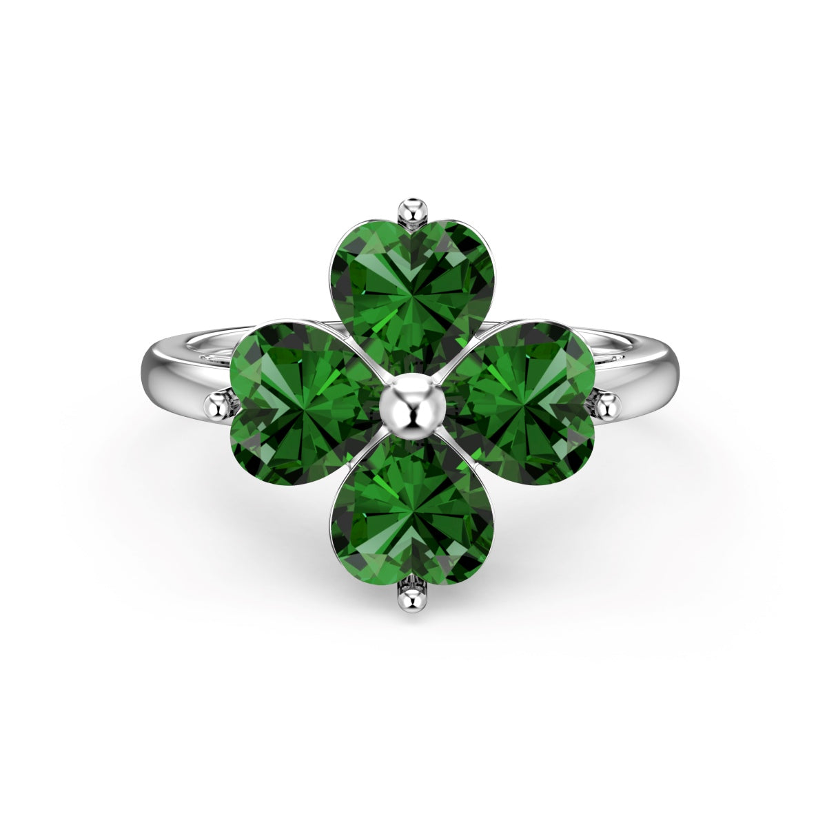 [Rose Jewels]Heart-shaped Four-Leaf Clover Ball Ring