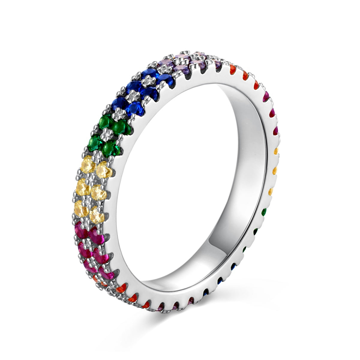 [Rose Jewels]Unique Colorful Round Cut Tennis Ring