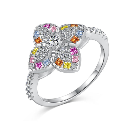 [Rose Jewels]Luxurious Colorful Flower Shape Banquet Ring