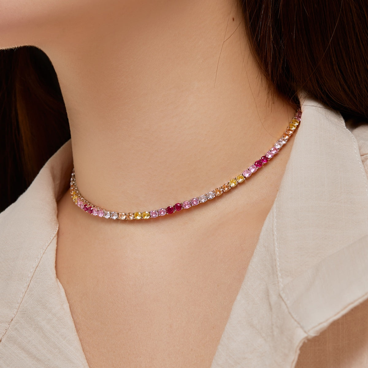 [Rose Jewels]Delicate Colorful Tennis Necklace