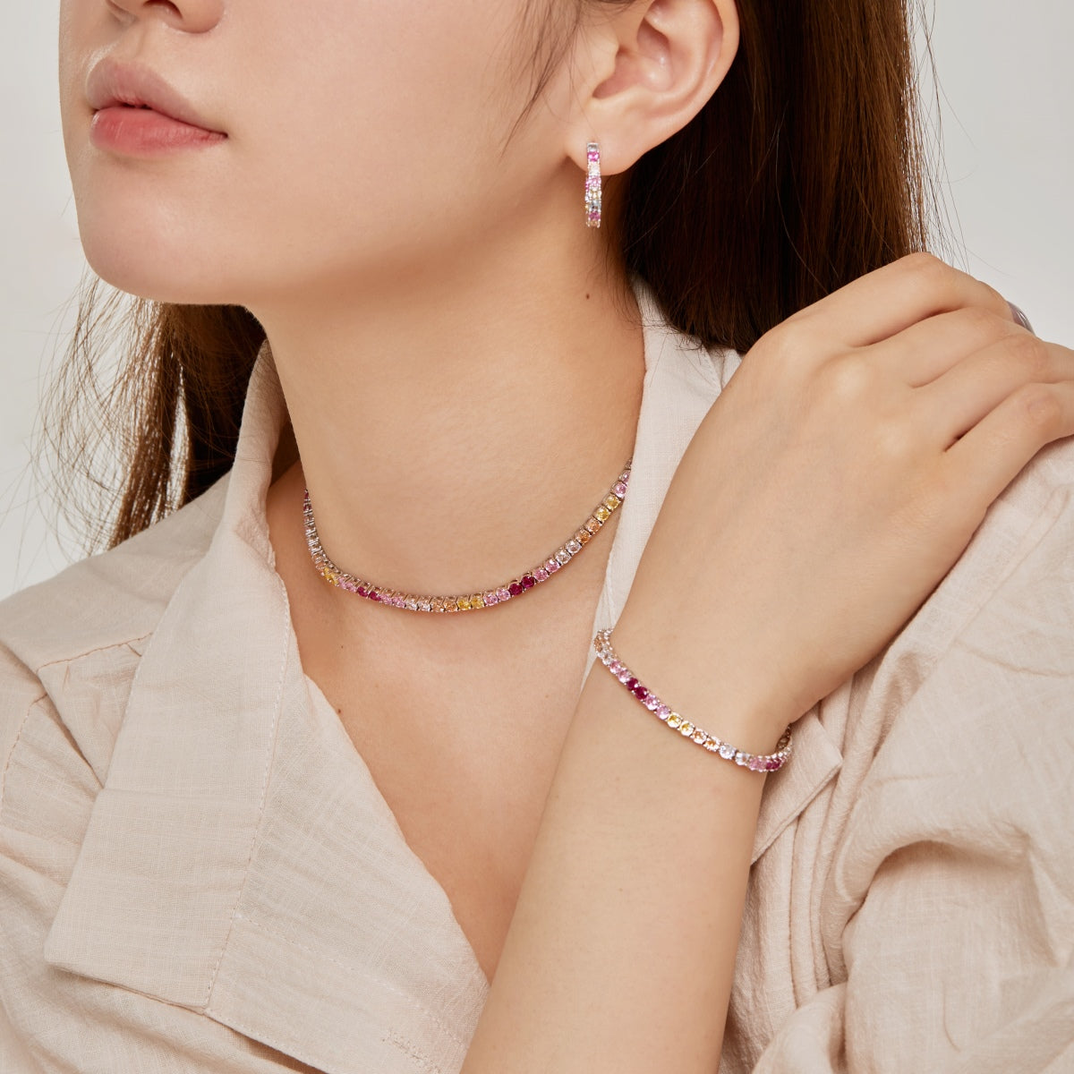 [Rose Jewels]Delicate Colorful Tennis Necklace