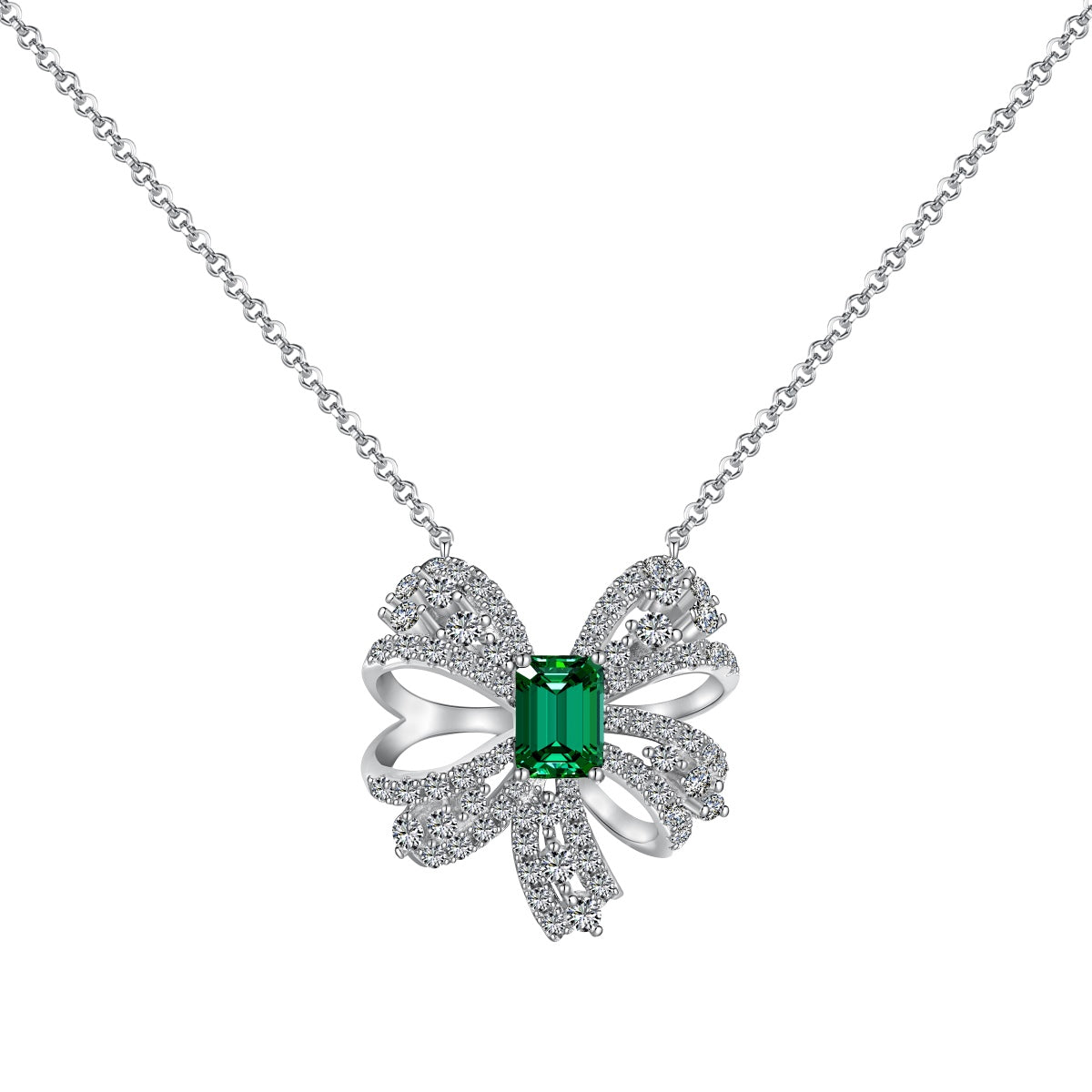 [Rose Jewels]Luxurious Flower Shape Emerald Cut Necklace