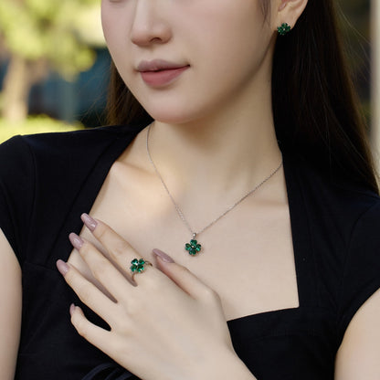 [Rose Jewels]Heart-shaped Four-Leaf Clover Ball Ring