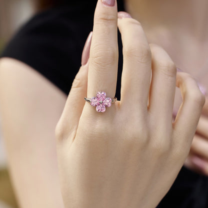 [Rose Jewels]Heart-shaped Four-Leaf Clover Ball Ring