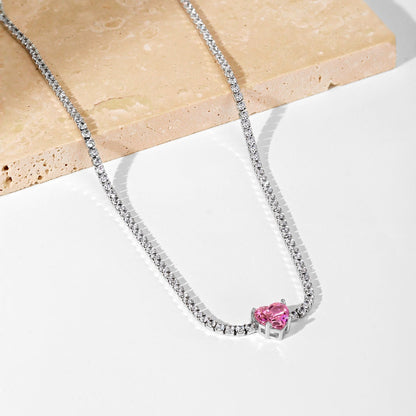 [Rose Jewels]2.0 Carat Sparkling Tennis Heart Cut Necklace